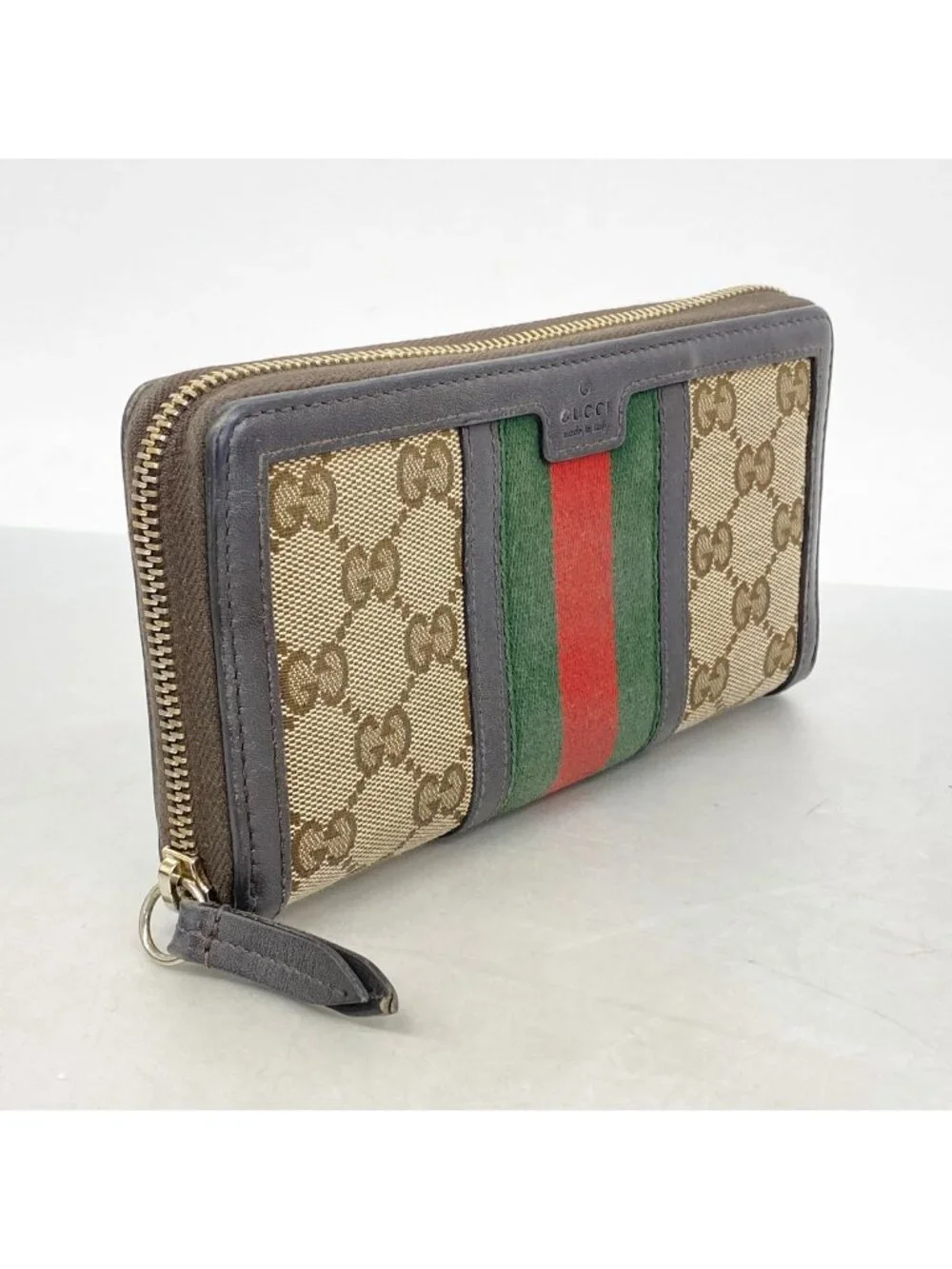 Gucci Wallet GG Canvas Sherry Line Brown Gold